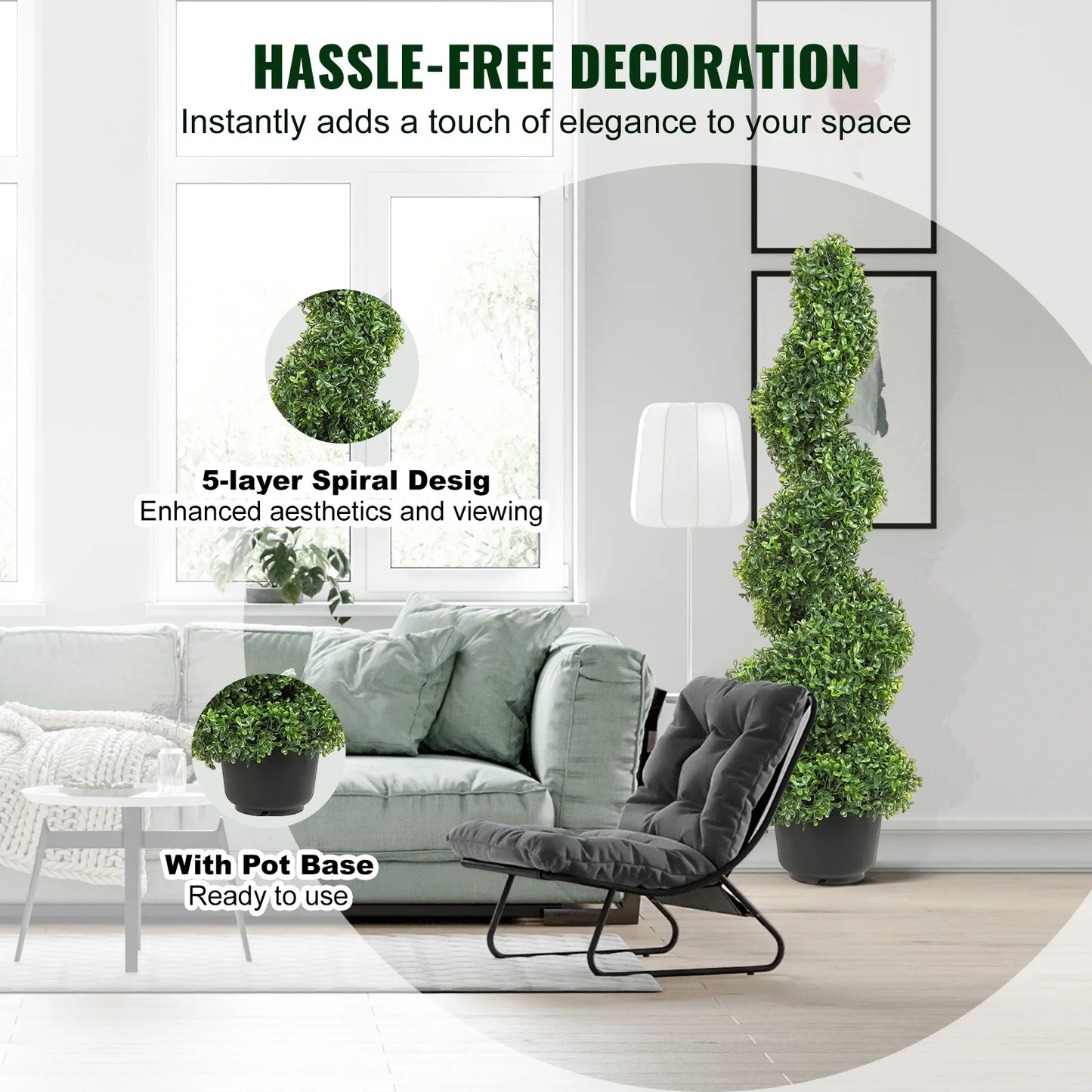Artificial Boxwood Spiral Topiary Tree Realistic Outdoor Decorative PE