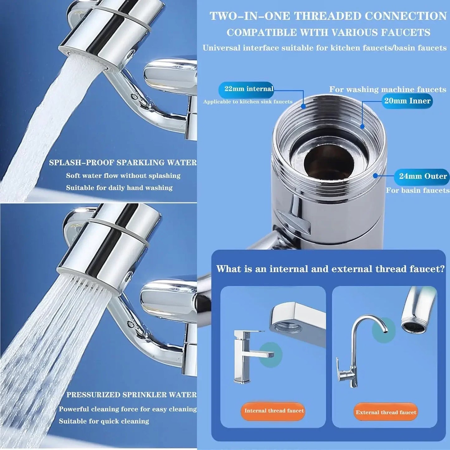 1080 Degree Swivel Faucet Extender With Dual Mode Aerator
