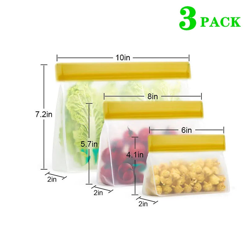 Reusable Silicone Food Storage Bag Stand Up Leakproof Freezer