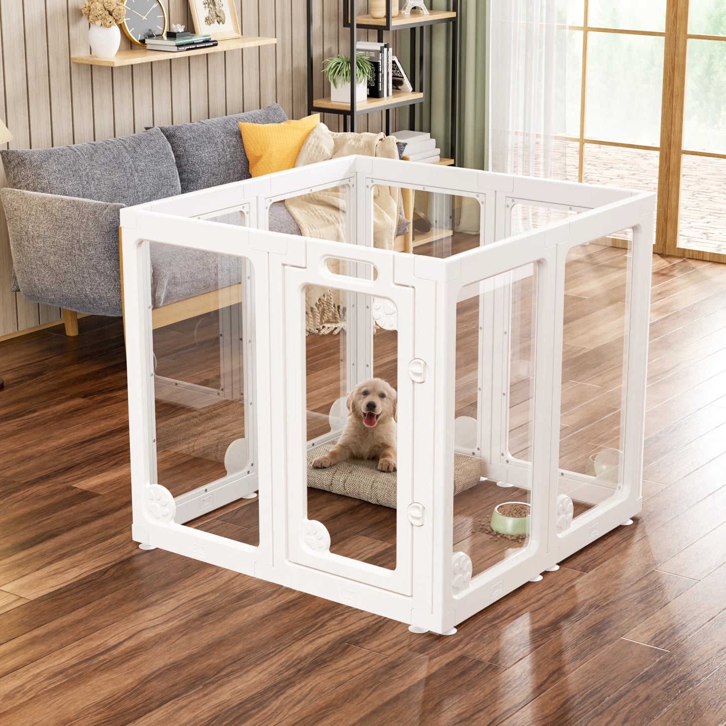 Jetting Clear Acrylic Dog Play Pen Indoor Puppy Fence Door