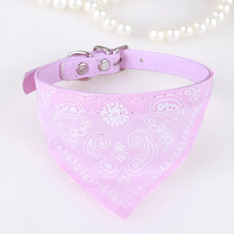 Leather Printed Adjustable Dog Bandana Collar For Pets