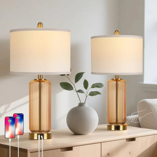 Table Lamps Set Of 2 With Touch Control 3 Way Dimmable Vertical Grained Glass