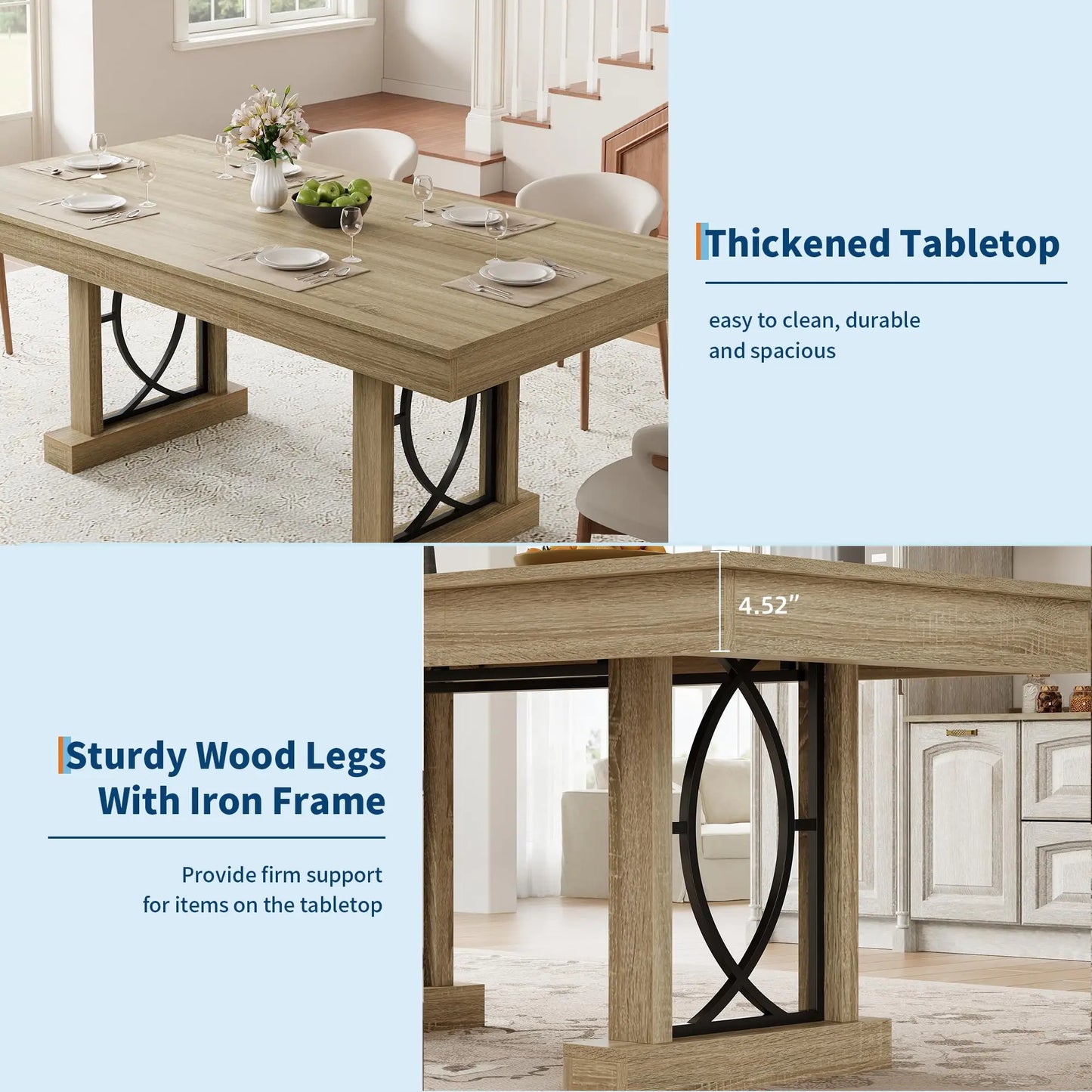 HobbyLane Rustic Wood Dining Table Storage Drawers For Home Office, No Chairs