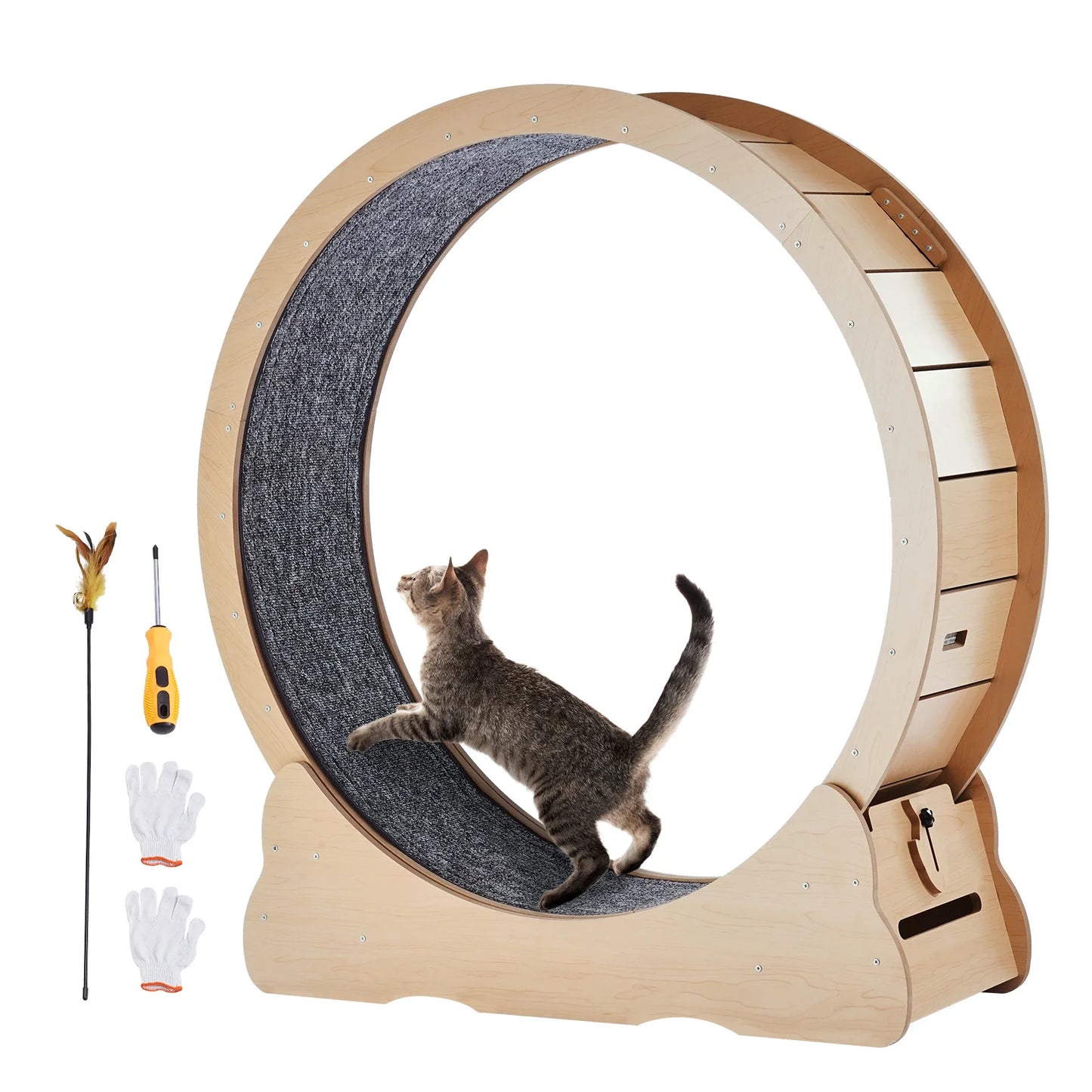 SucceBuy Wooden Cat Exercise Wheel Indoor Treadmill For Cats