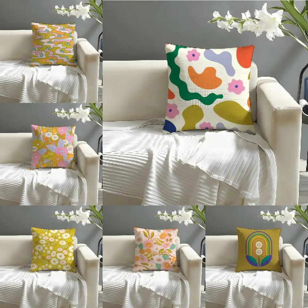 Elizabeth Olwen Modern Flowers Pillow Case Linen Cushion Cover