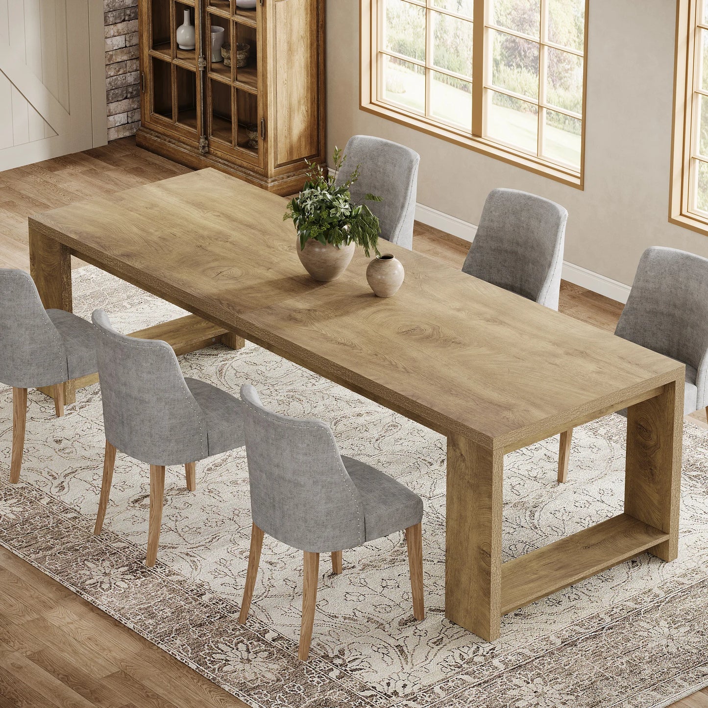 Tribesigns Modern Wood Dining Table With Pedestal Base Residential Furniture, No Chairs