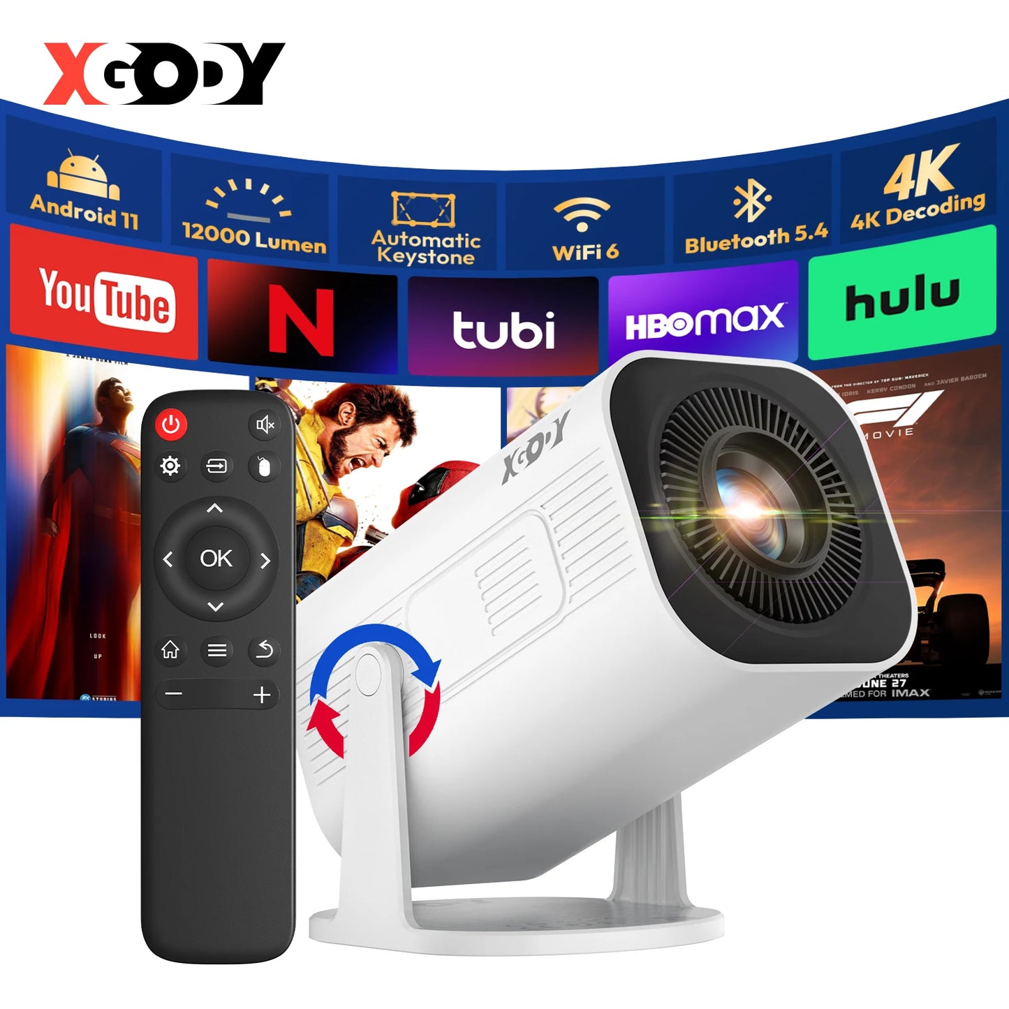 XGODY 4K Projector 12000 Lumen WiFi 6 Bluetooth 5.0