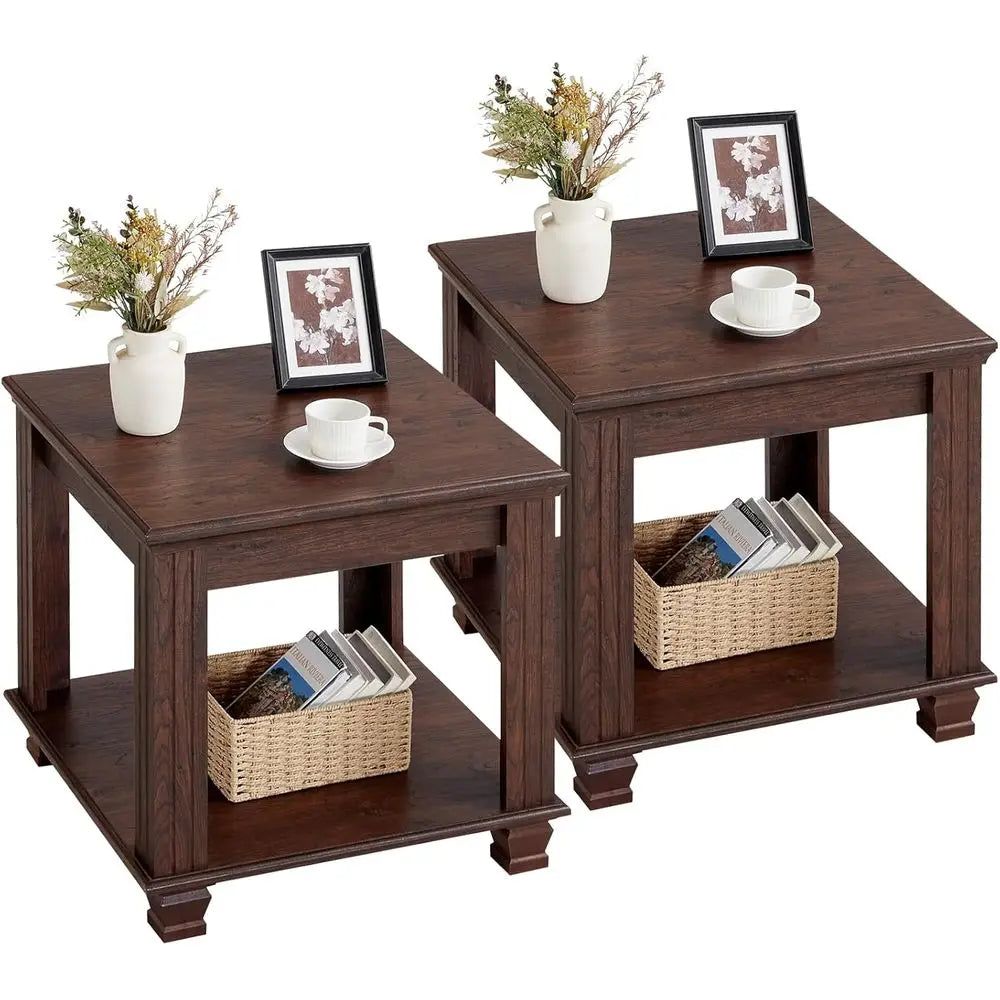 Armhouse Two-Tier End Tables Set Square Living Room Side Tables
