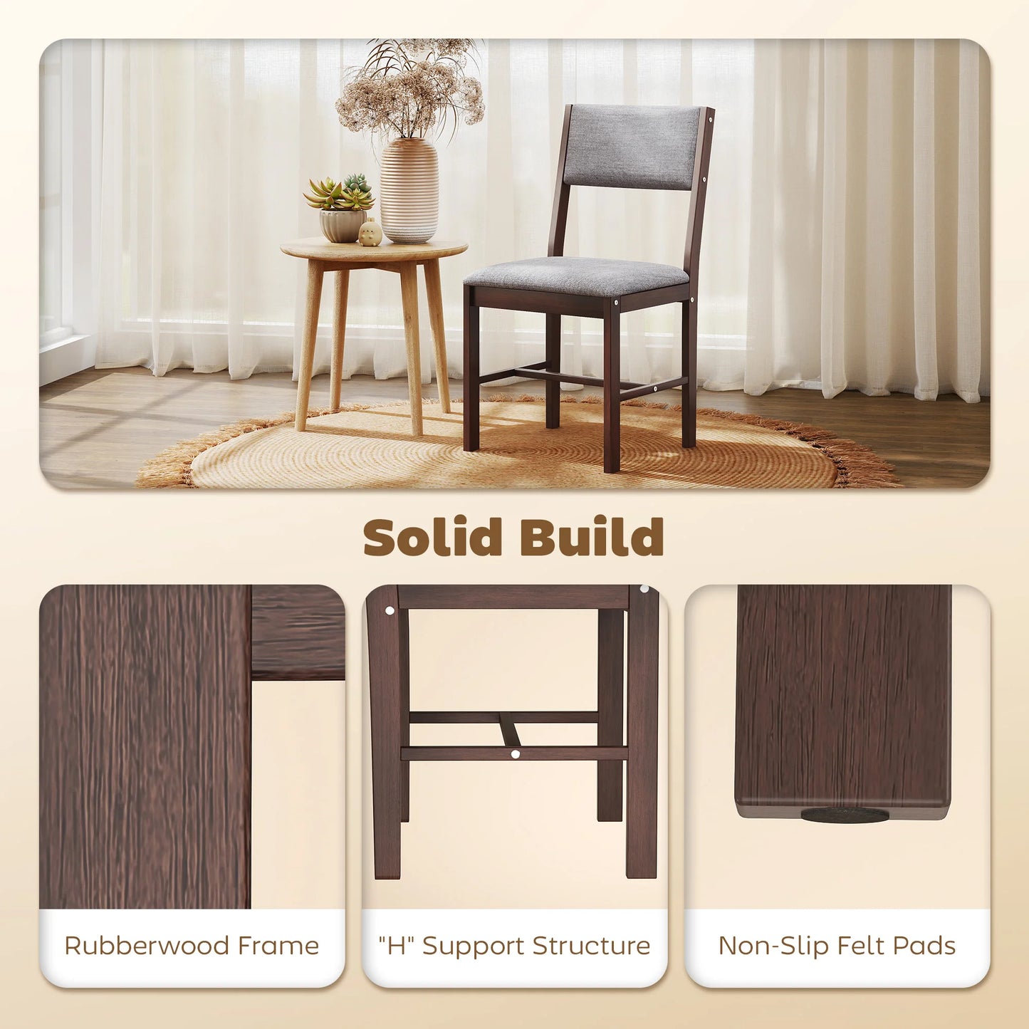 HOMCOM Set Of 4 Solid Wood And Linen Dining Chairs