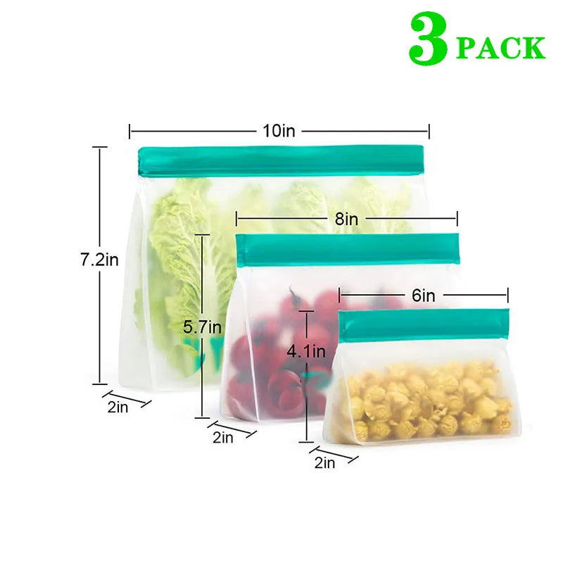 Reusable Silicone Food Storage Bag Stand Up Leakproof Freezer