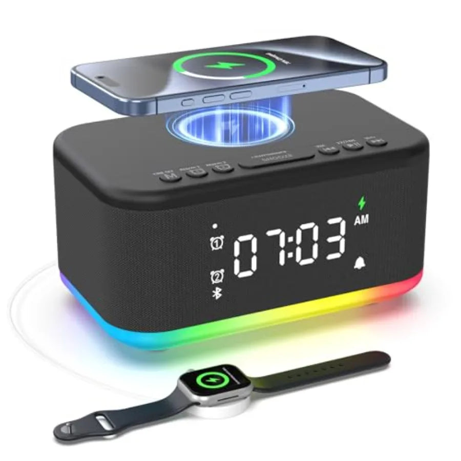 Wireless Charging Alarm Clock With Bluetooth Speaker And Night Light