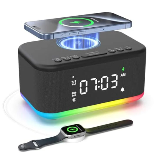 Wireless Charging Alarm Clock With Bluetooth Speaker And Night Light