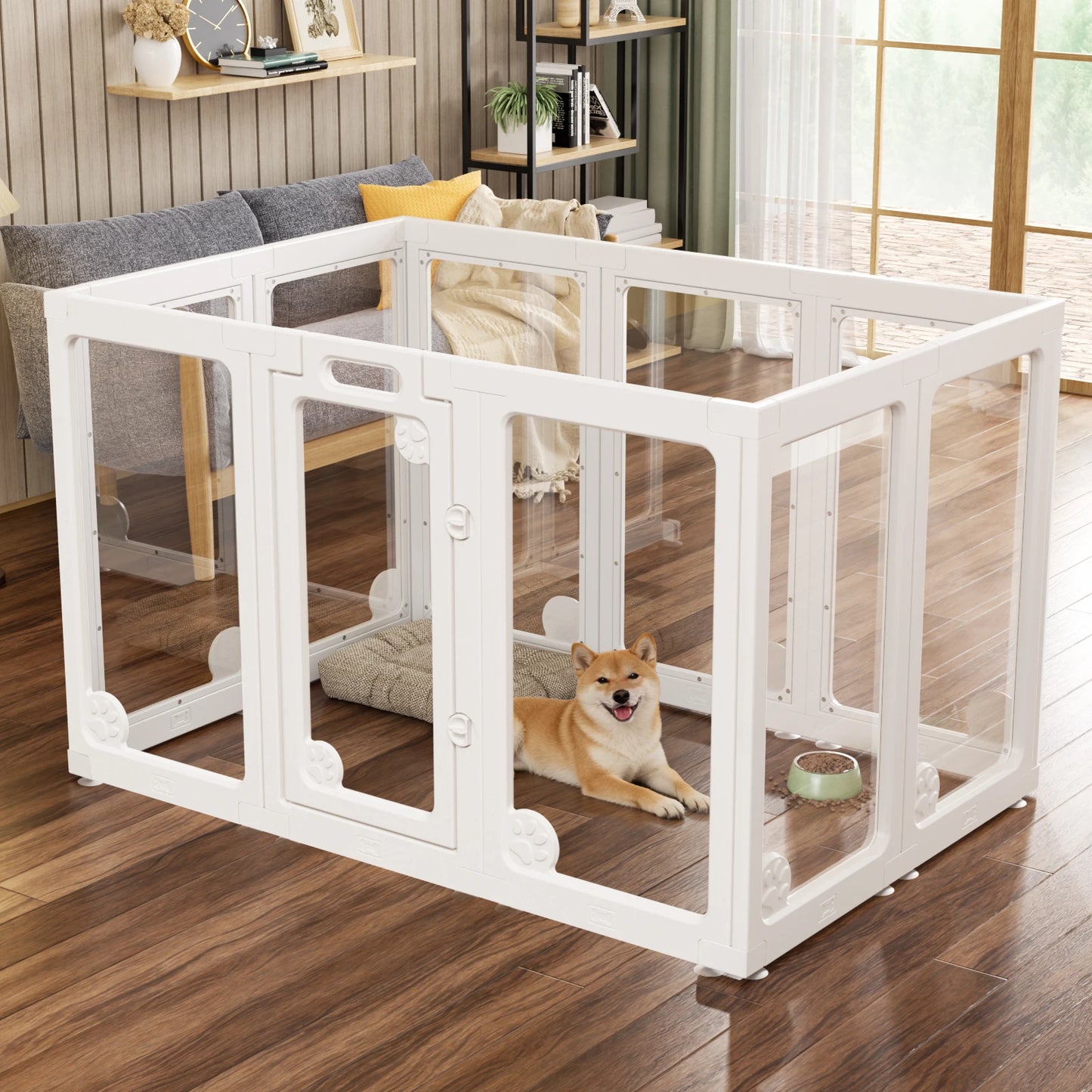 Jetting Clear Acrylic Dog Play Pen Indoor Puppy Fence Door