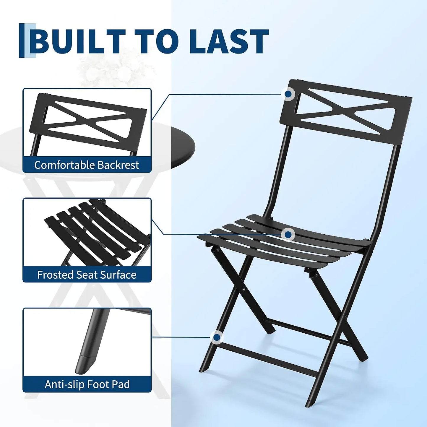 HobbyLane Outdoor Folding Bistro Set, Metal Patio Table And Chairs