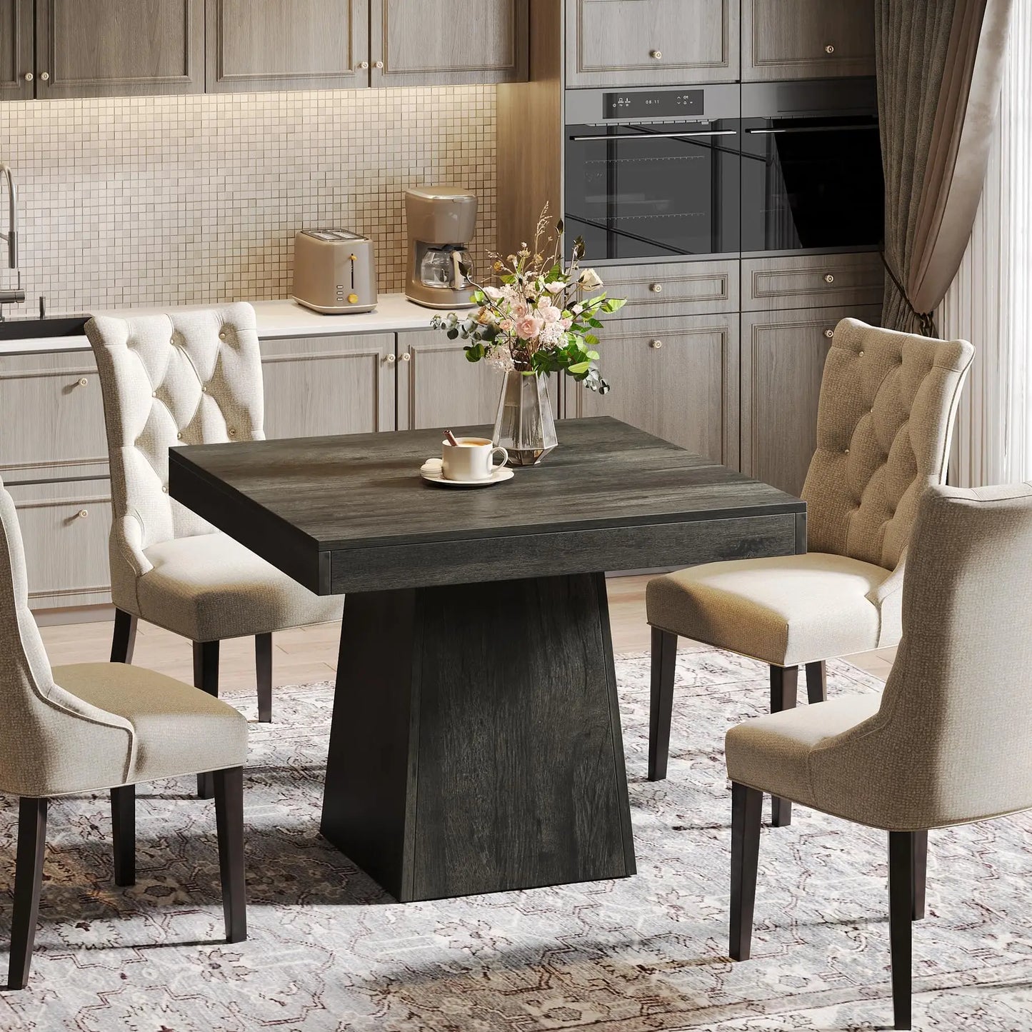 Tribesigns Square Wooden Dining Table With Sturdy Base Modern Farmhouse, No Chairs