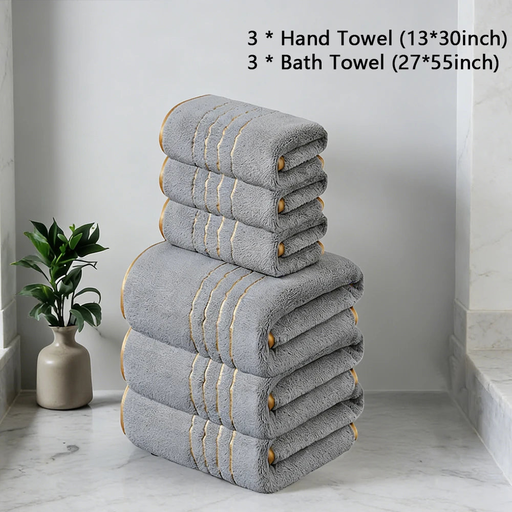 White Gray Bath Towel Set With Gold Accents Absorbent