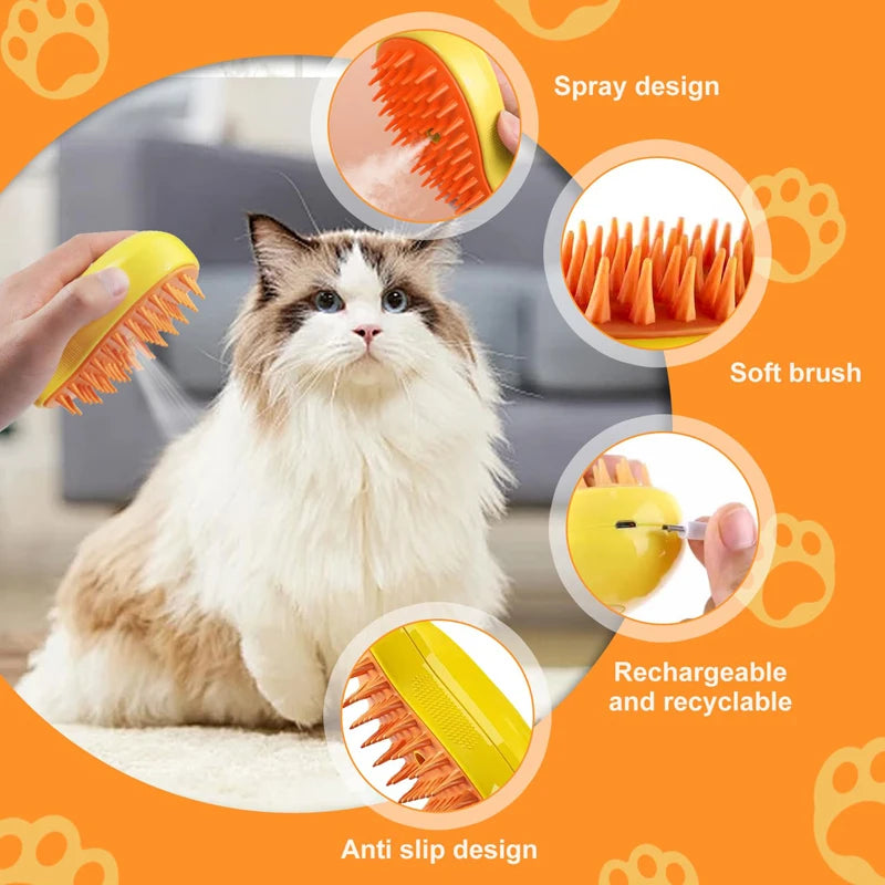 Cat Steam Brush Comb 3in1 Pet Grooming And Hair Care