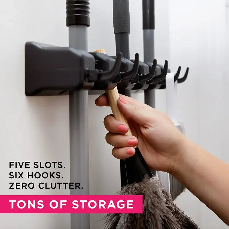 Wall Mounted Mop Holder Multifunctional Broom Shelf For Kitchen
