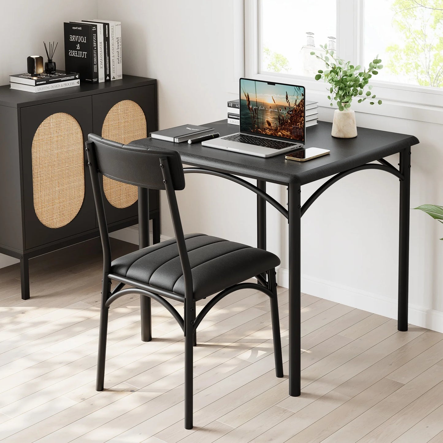 HiMISS Dining Table Set With Two Upholstered Chairs Kitchen Apartment