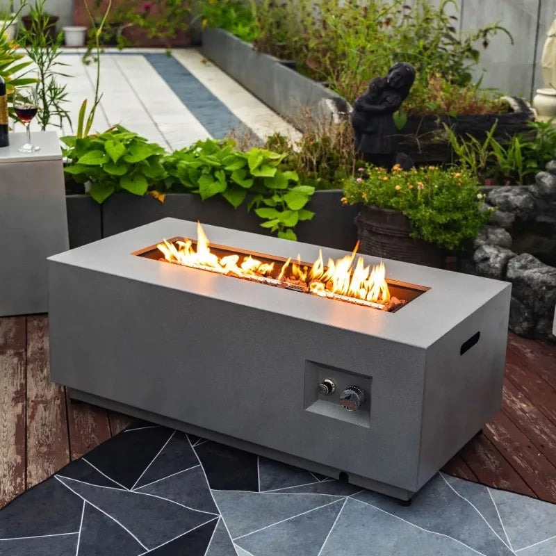 Propane Fire Pit Table 50000 BTU Glass Wind Guard Outdoor