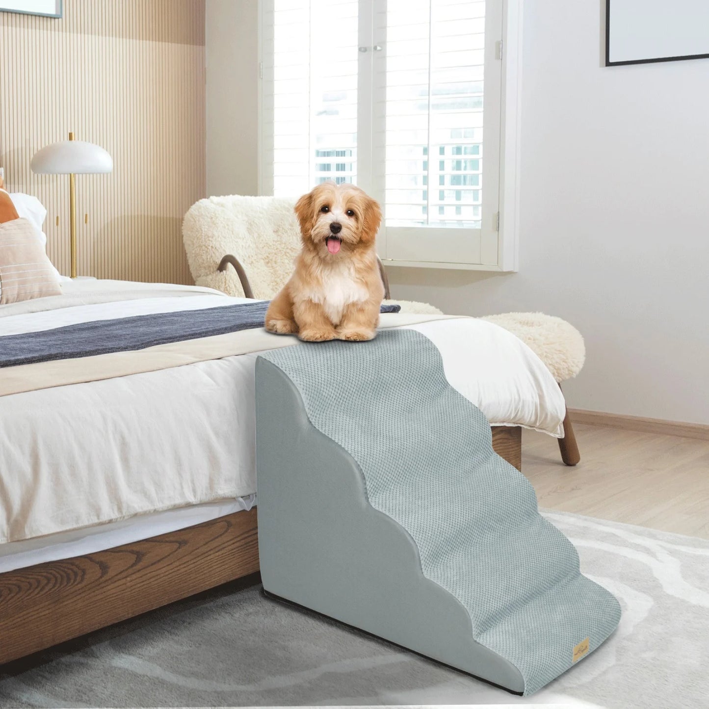 3 To 5 Step Curved Dog Stairs With Removable Cover