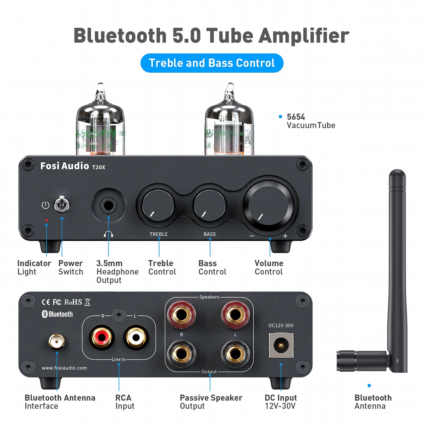 Fosi Audio T20X 100W Bluetooth Vacuum Tube Amplifier For Home Theater