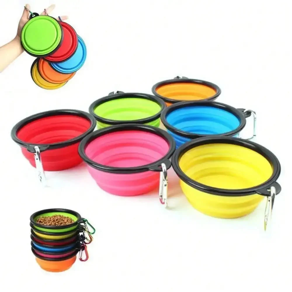 Folding Portable Silicone Dog Feeder Bowl 2-In-1 Pet Dispenser