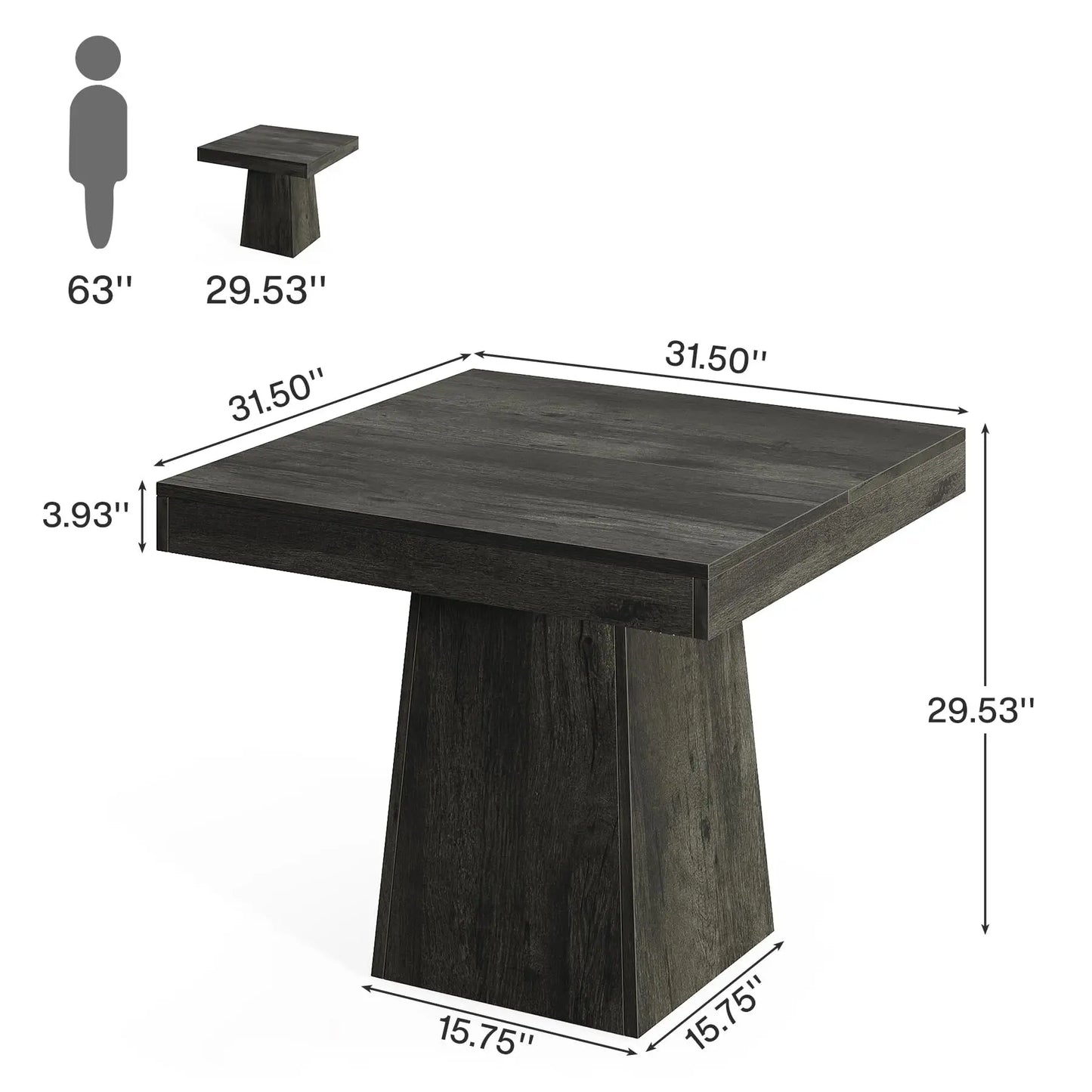 Tribesigns Square Wooden Dining Table With Sturdy Base Modern Farmhouse, No Chairs