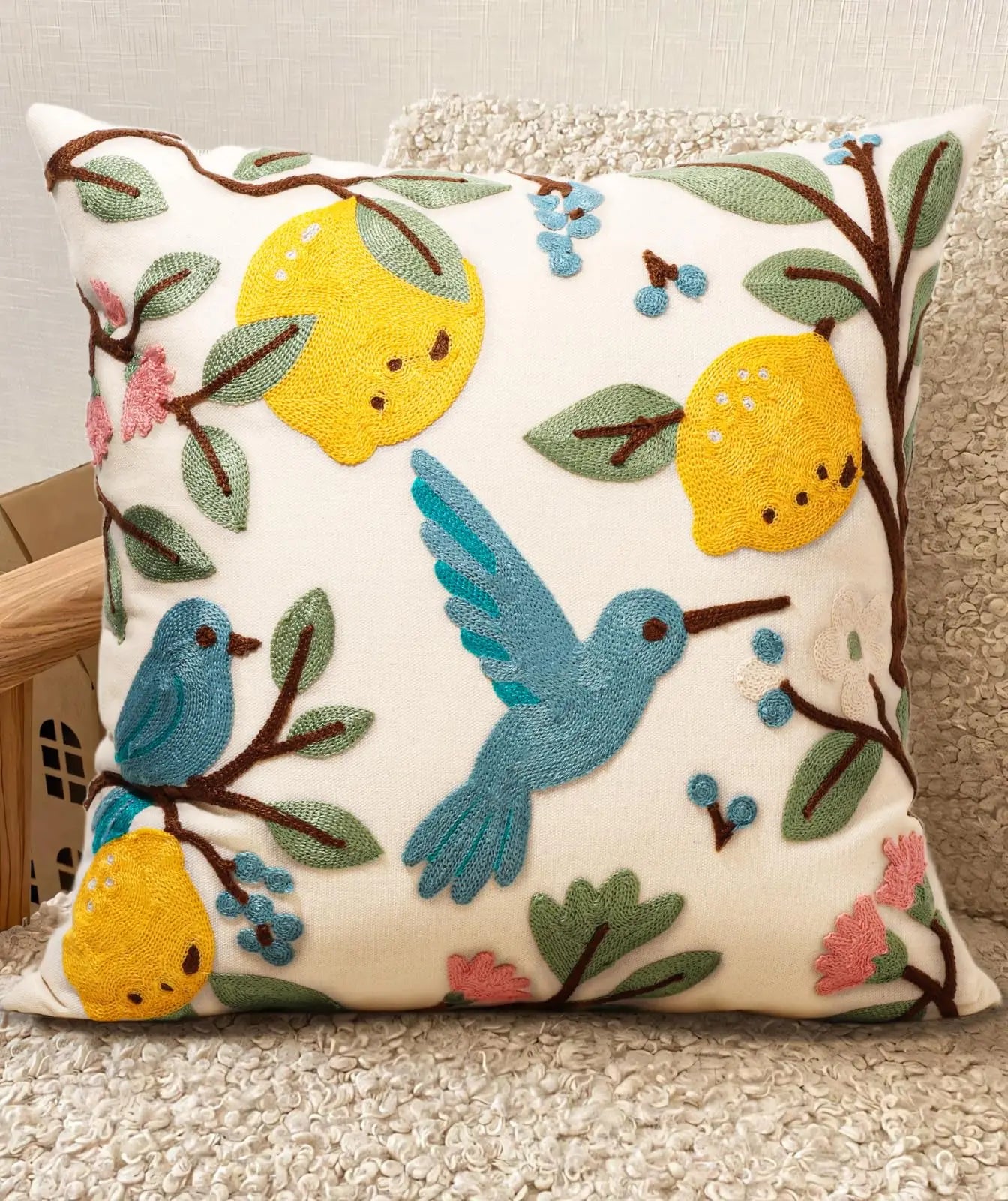Faux Embroidery Floral Print Double Sided Throw Pillow Cover Decorative Case