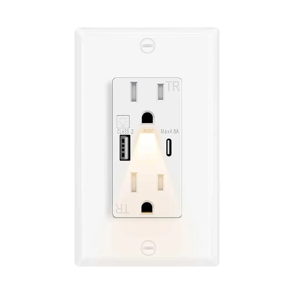 Night Light Outlet With 24W USB-C and USB-A Charging