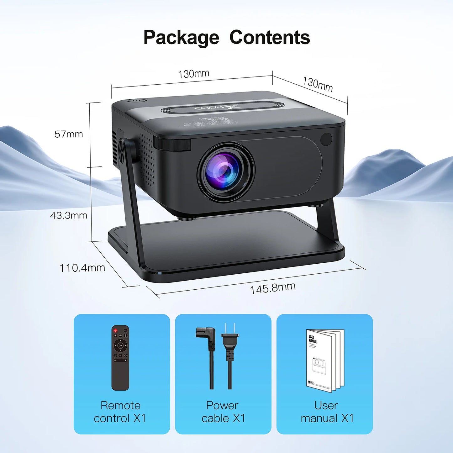 XNANO Mini Smart Projector 720P Native, 4K Decoding, WiFi 6