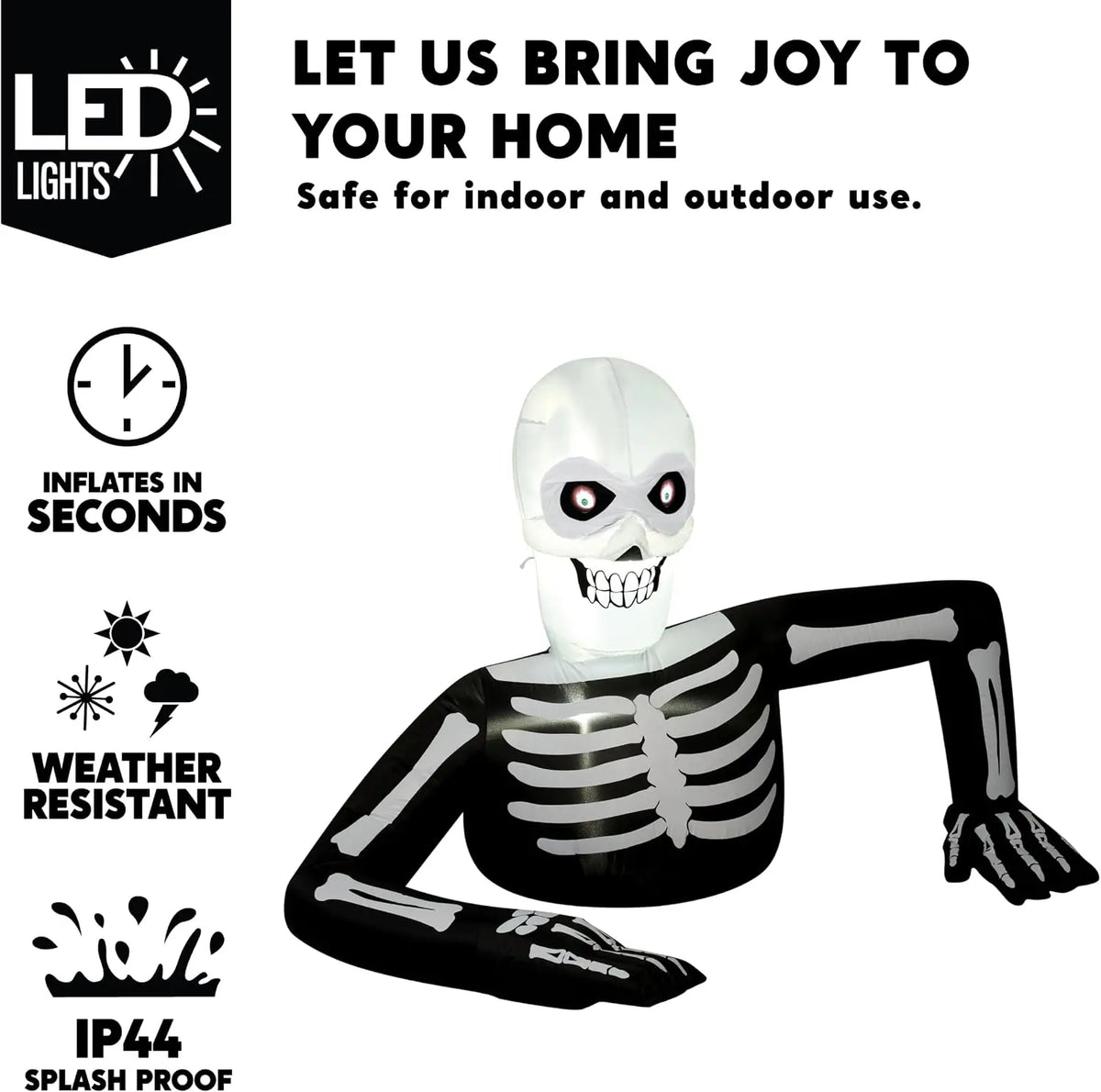 Joyfy Animated Halloween Skeleton Inflatable With LCD Eyes Decoration