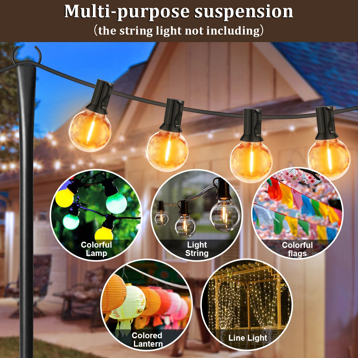 Aiopp String Light Poles For Outdoor Garden Adjustable Heavy Duty