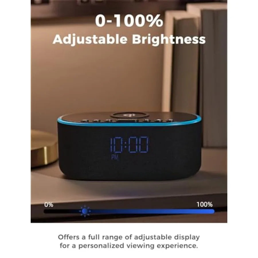 Wireless Charging Alarm Clock Radio With Qi Fast Charger 10W Dimmable Speaker