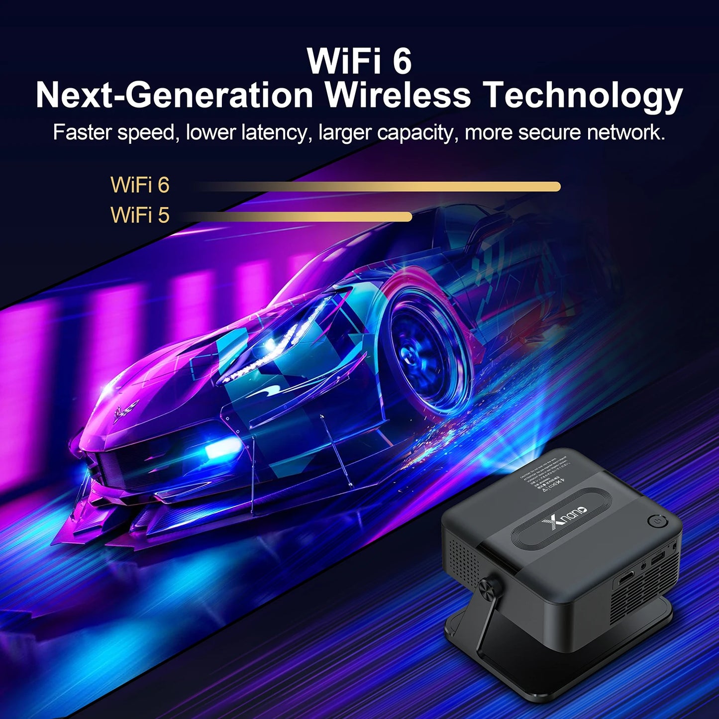 XNANO Mini Smart Projector 720P Native, 4K Decoding, WiFi 6