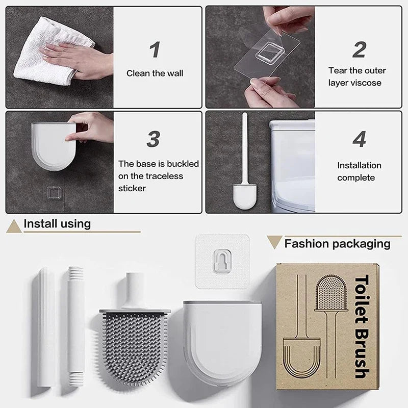 Hanging Silicone Toilet Brush With Long Handle And Quick Dry