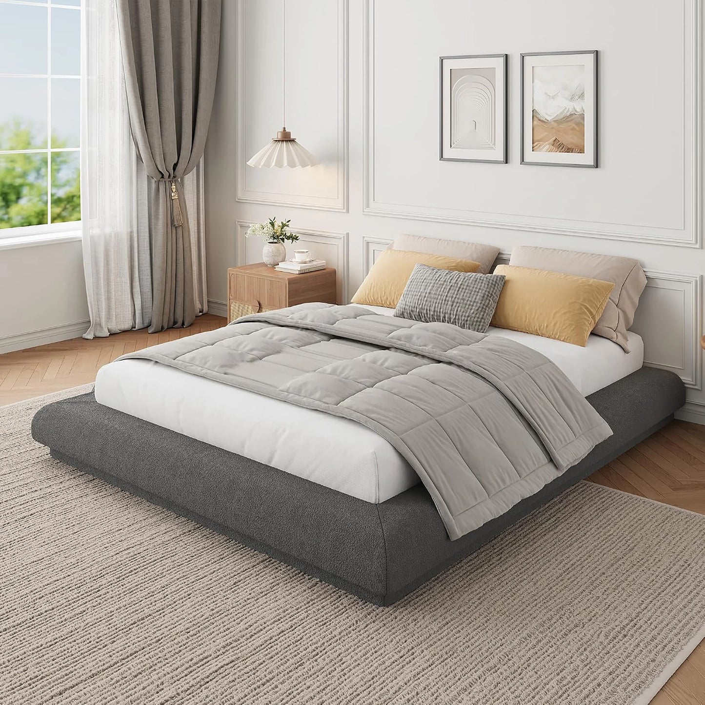 Full Queen King Cloud Platform Bed Frame, Upholstered Low Profile Bed With Metal Slats, Noise Free, Easy Assembly, No Box Spring Needed
