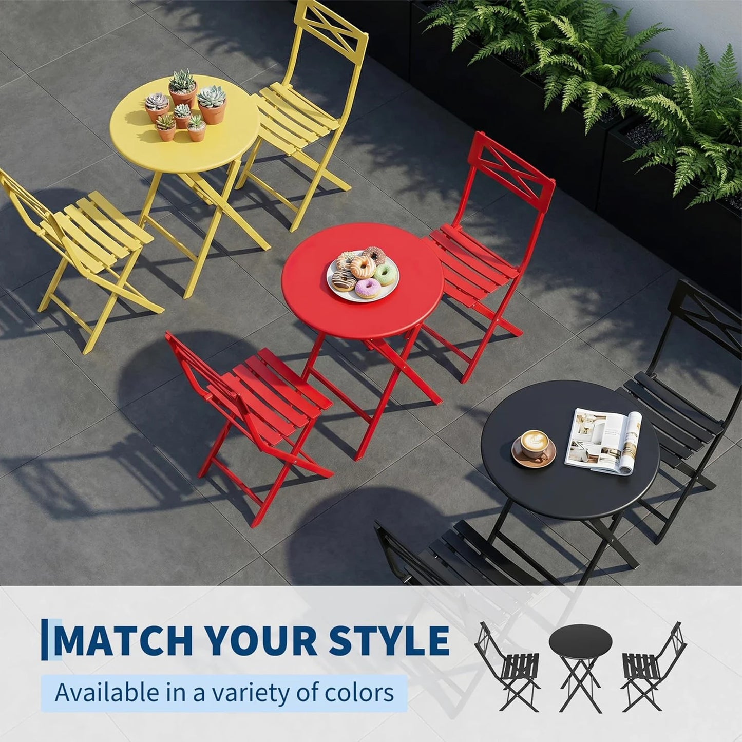 HobbyLane Outdoor Folding Bistro Set, Metal Patio Table And Chairs