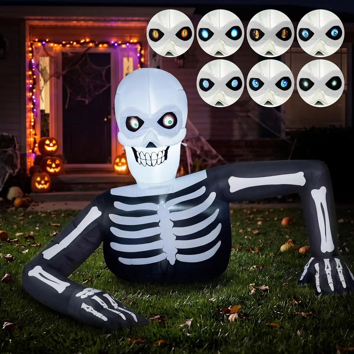 Joyfy Animated Halloween Skeleton Inflatable With LCD Eyes Decoration