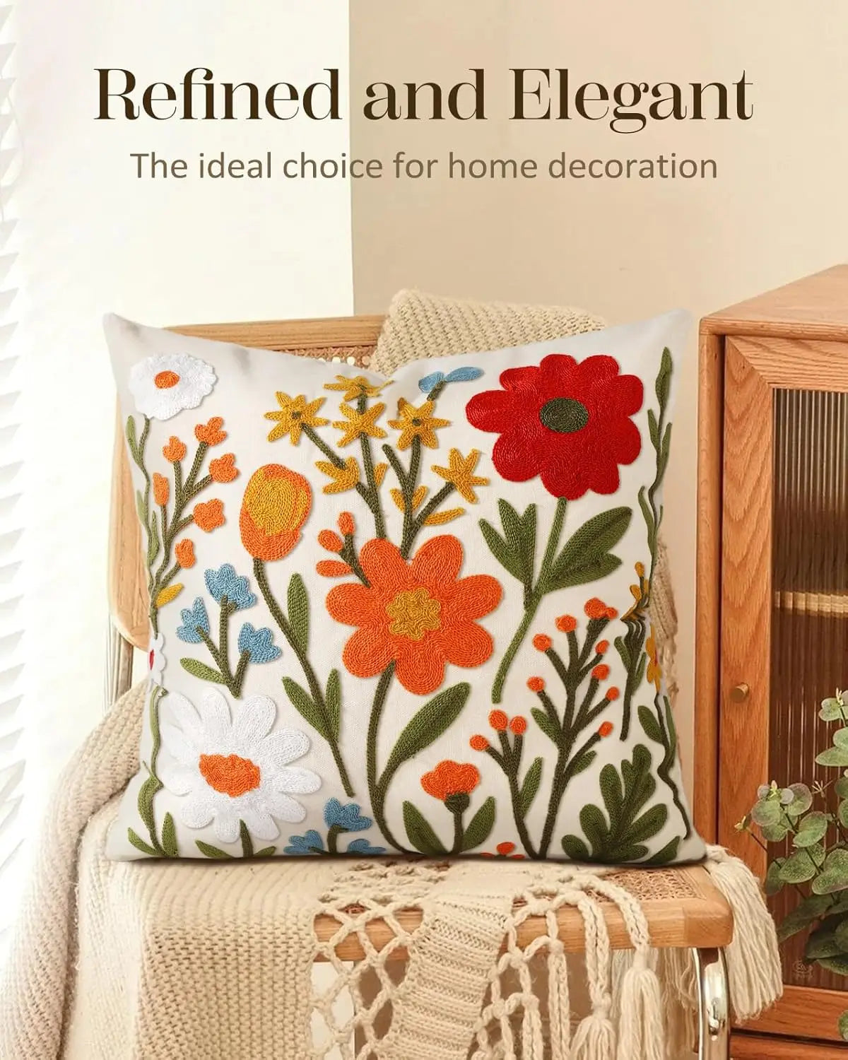 Faux Embroidery Floral Print Double Sided Throw Pillow Cover Decorative Case
