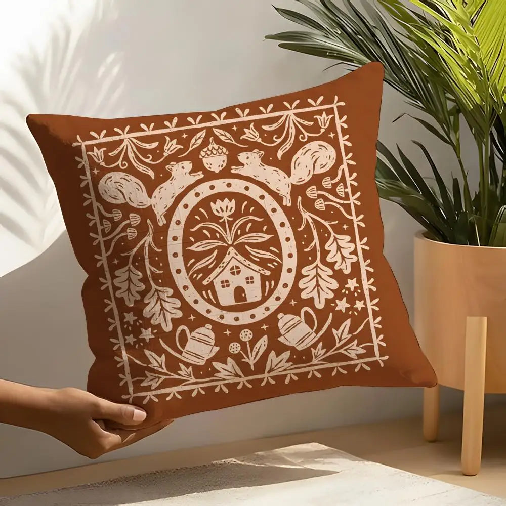 Butterfly Bird And Flower Print Pillow Case Linen Cushion Cover