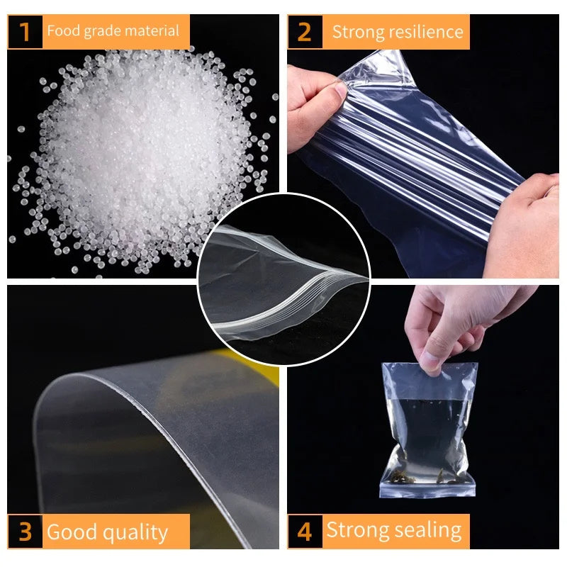 Transparent Zip Bags Reclosable Vacuum Storage Poly Bags For Kitchen
