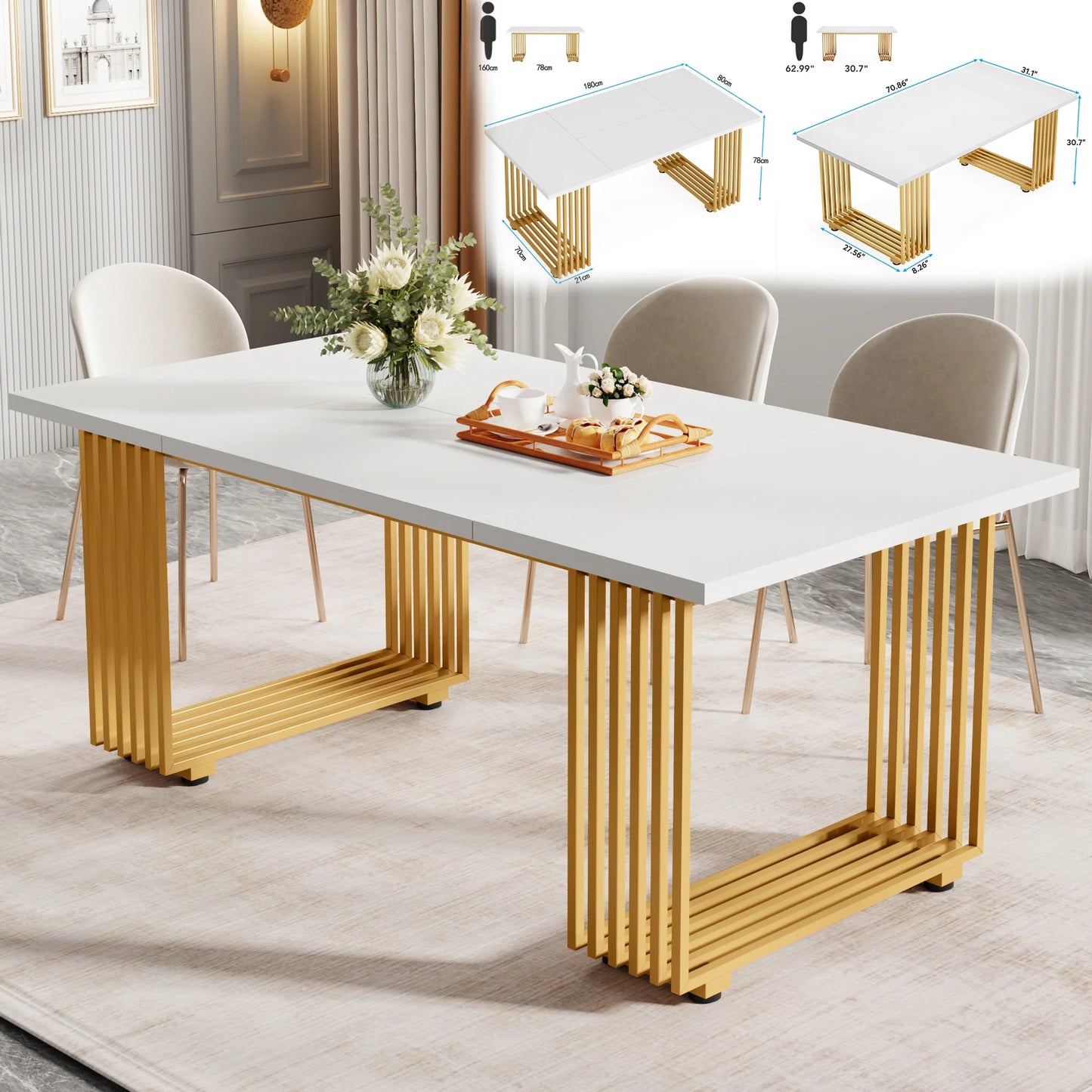 Tribesigns Modern Rectangular Dining Table With Marble Finish Top, No Chairs