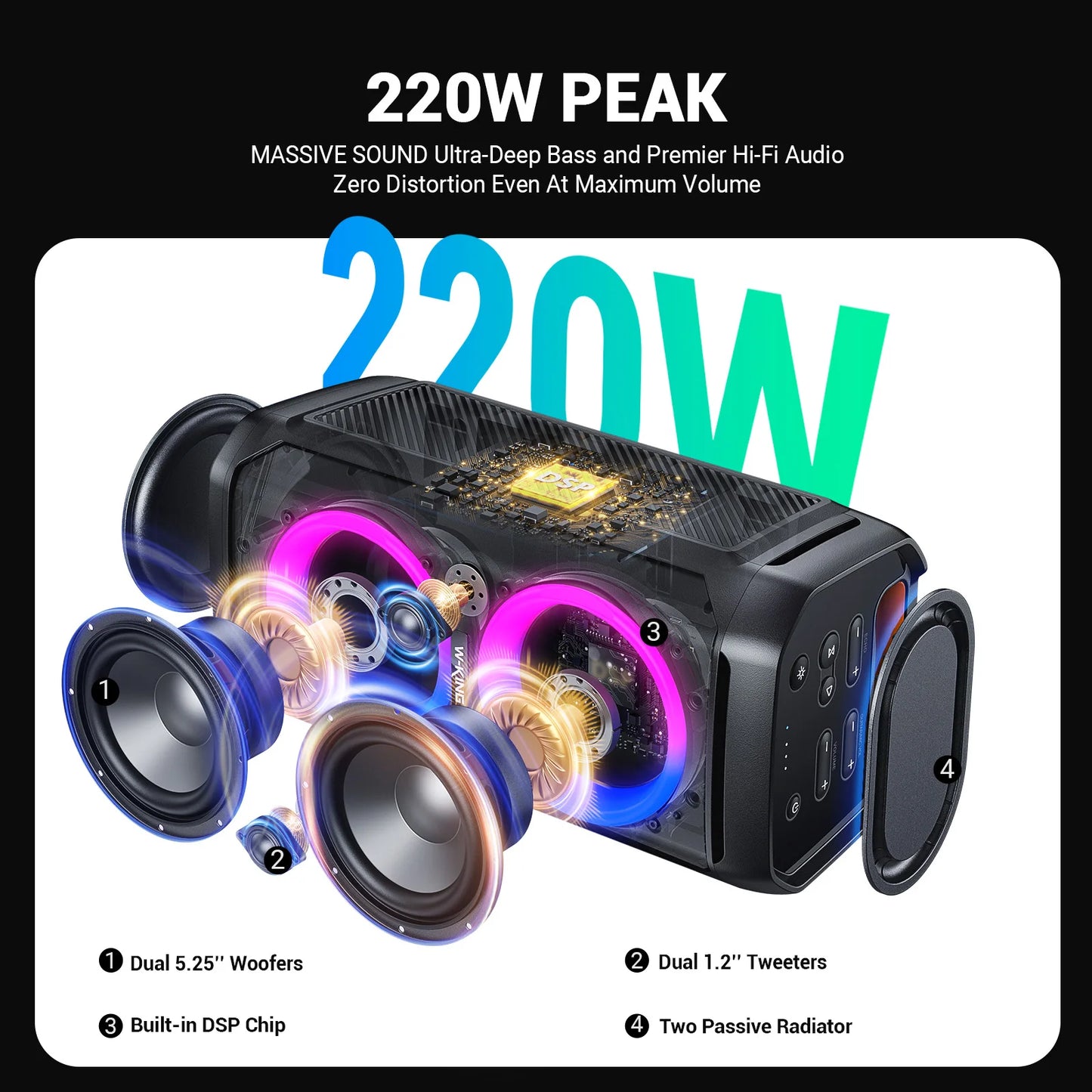 W-King T11 100W RMS Bluetooth Speakers IPX6 Waterproof