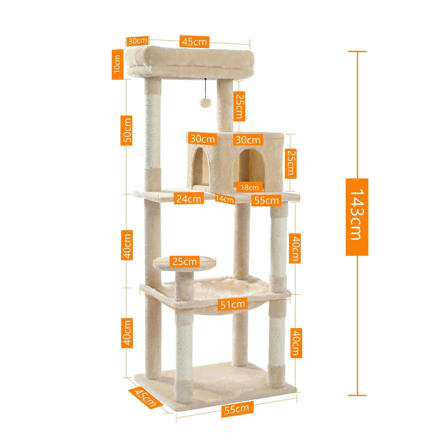 PAWZ Road Five Level Cat Tree Indoor Tower With Hammock