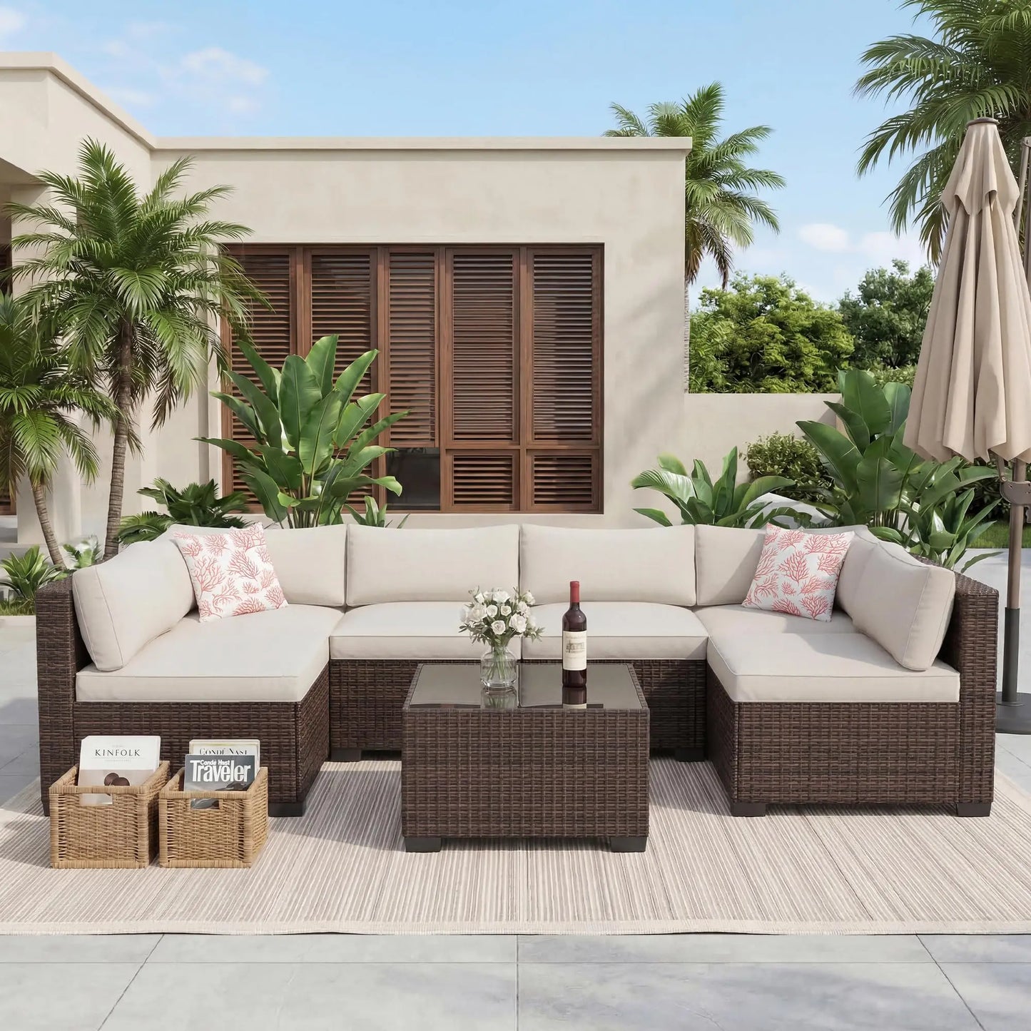HobbyLane 7-Piece Outdoor Patio Sectional Sofa Set With Ottoman