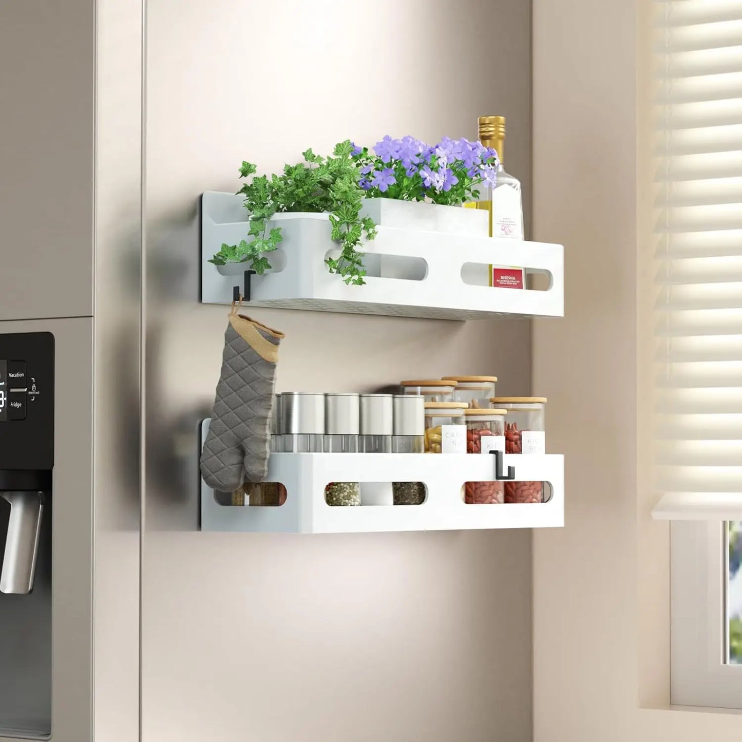 Magnetic Spice Rack For Refrigerator With 4 Strong Hooks