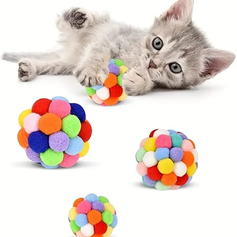 Nylon Cat Ball Toy Set With Elastic Bell Interactive Play