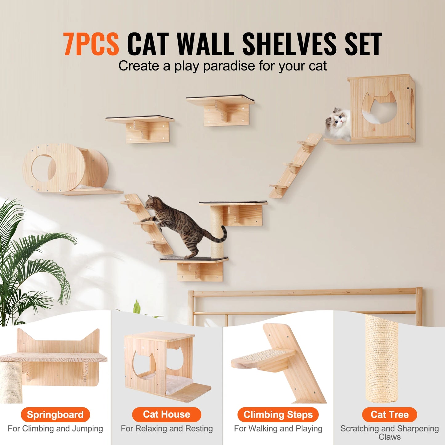 SucceBuy Double Tier Wall Mounted Cat Shelves and Perches