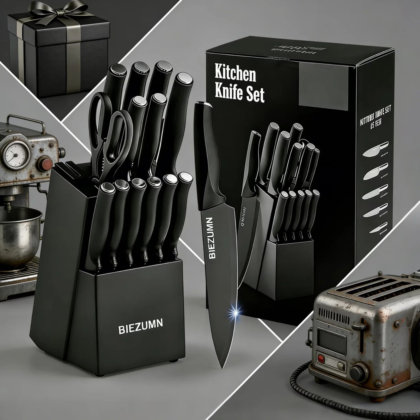 Professional Stainless Steel Kitchen Knife Set With Block And Scissors